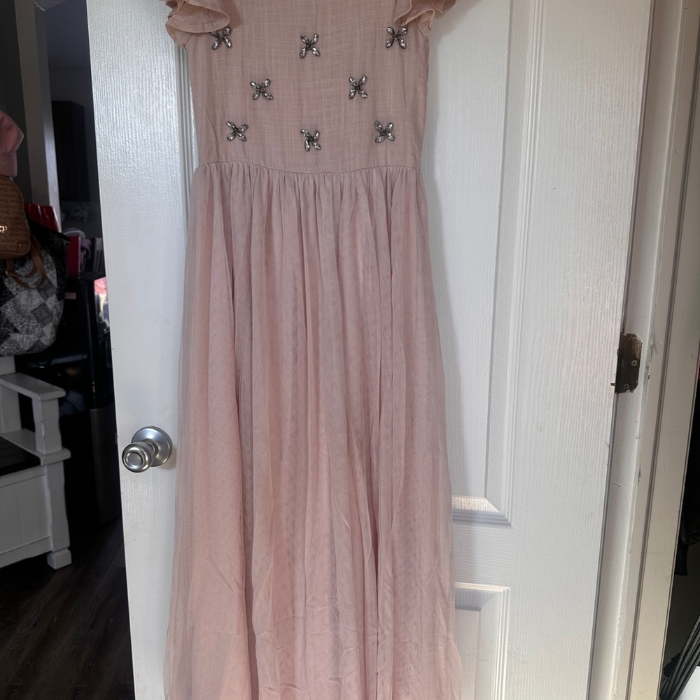 Elegant Pink Kids Dress with Butterfly Accents